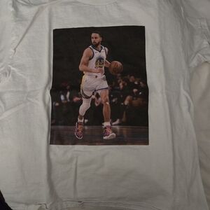 White Graphic Basketball Photo Tee with Colorful Sneakers
